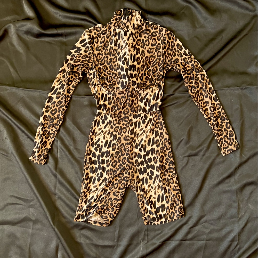 Fashion, nova leopard print, cat suit, long sleeve shorts, turtleneck